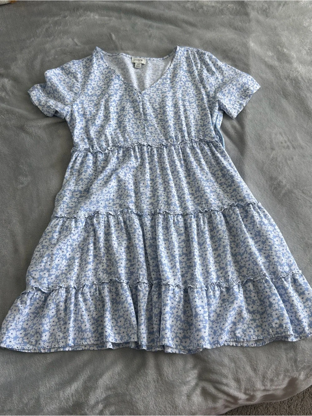 J. Crew Light Blue Floral Tiered V-Neck Dress